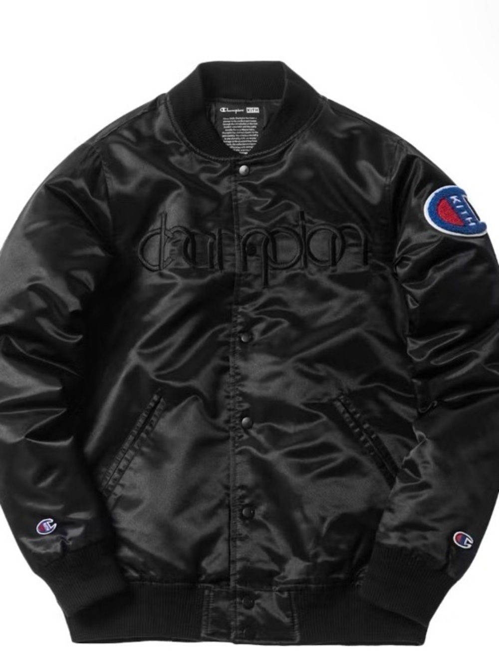 Kith x Champion Mens XL Satin Spell Out Baseball Jacket RARE